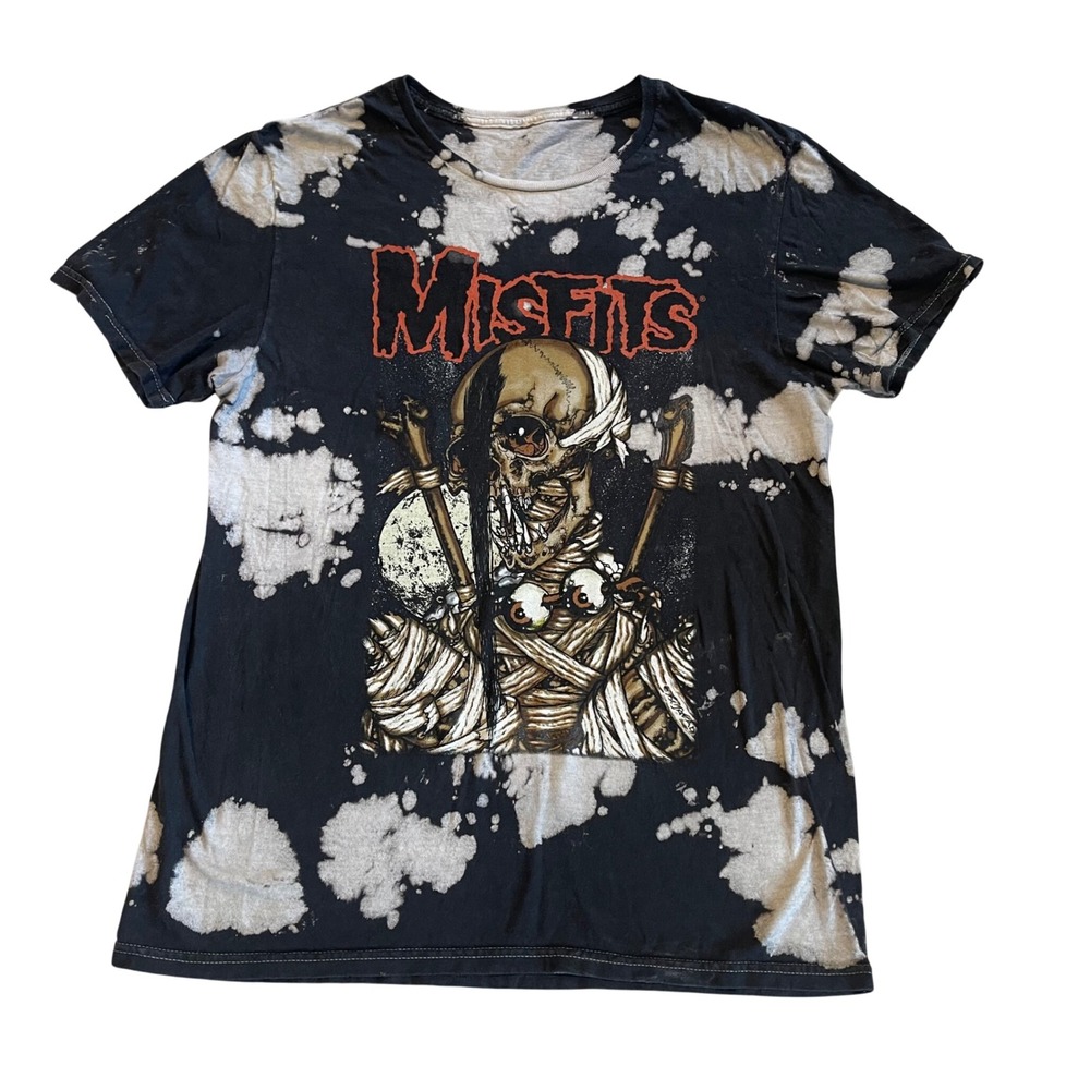 Misfits Band Graphic Tee Mens medium Black Bleach Wash Tie Dye Punk Rock Shirt